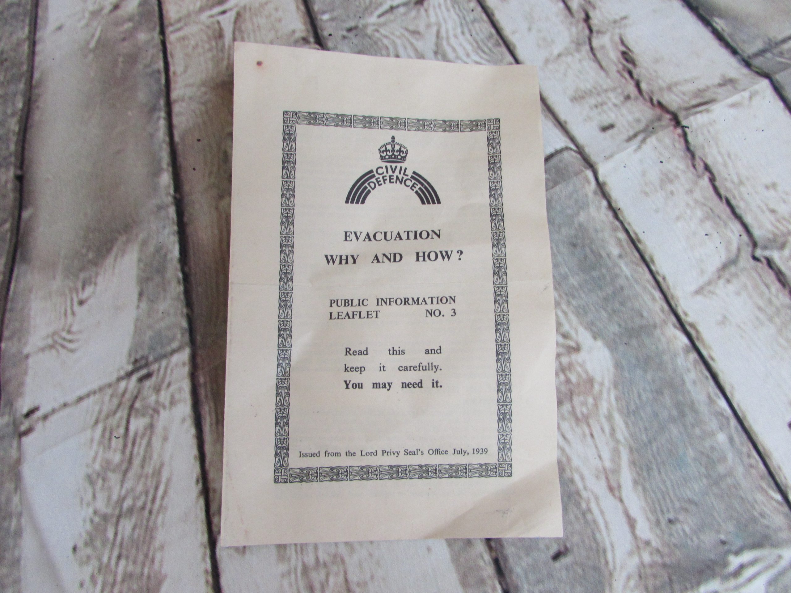 Evacuation leaflet (1939) 1
