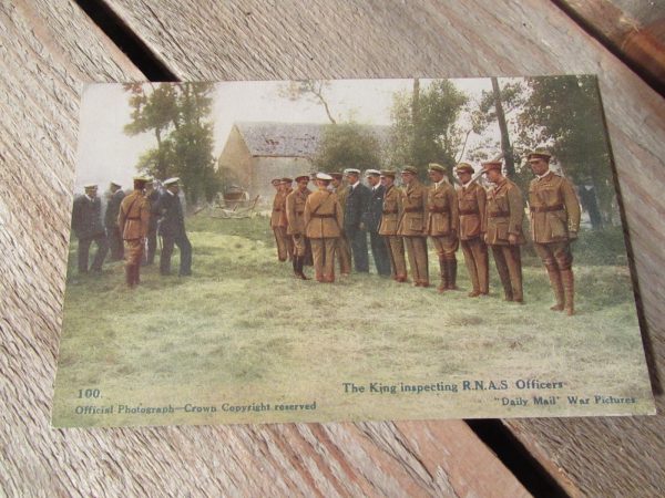 WW1 Original postcard (colourised) King and RNAS officers