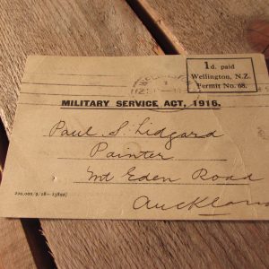 Military service act card 1916. New Zealand expeditionary force reserve.