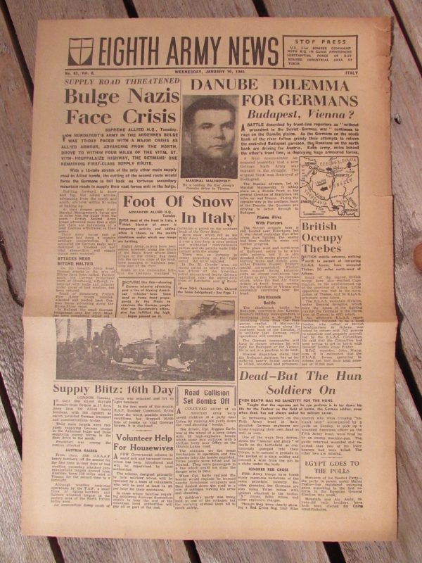 8th army news sheet dated January 10th 1945