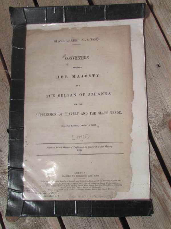Convention paperwork for the suppression of slavery and the slave trade by the Sultan of Johanna. Dated 1883