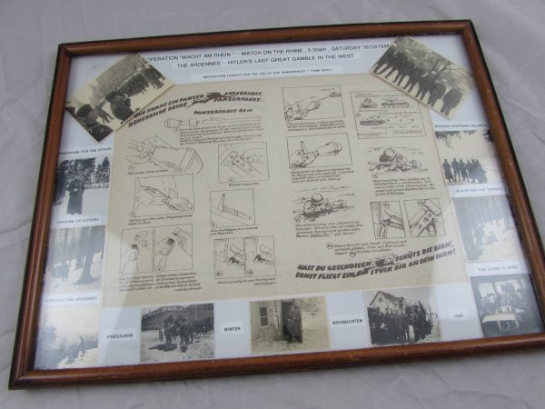 1944 framed photo's and a Panzerfaust Pamphlet