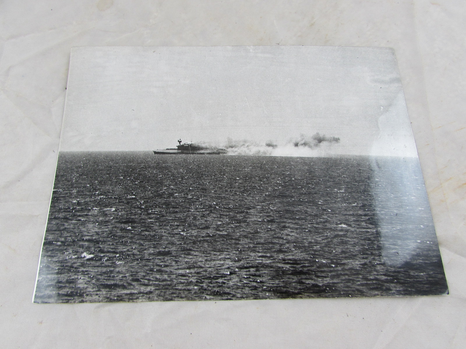 Original Photo, HMS Eagle on Fire , Malta Convoy