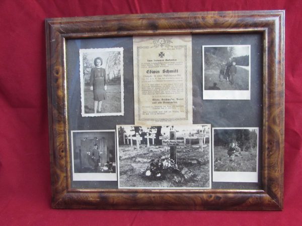 Framed WW2 German Death Card (Obergefreitewer) and Photo's