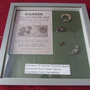 WW2 Framed remains of German Butterfly Bomb