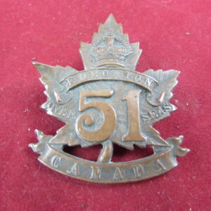 WW1 Canadian 51st Battalion Collar Badge -Edmonton Alberta -R.J. Inglis