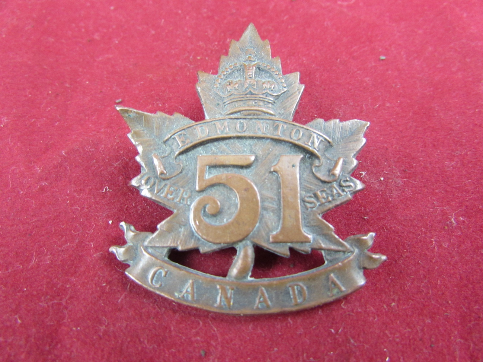 WW1 Canadian 51st Battalion Collar Badge -Edmonton Alberta -R.J. Inglis