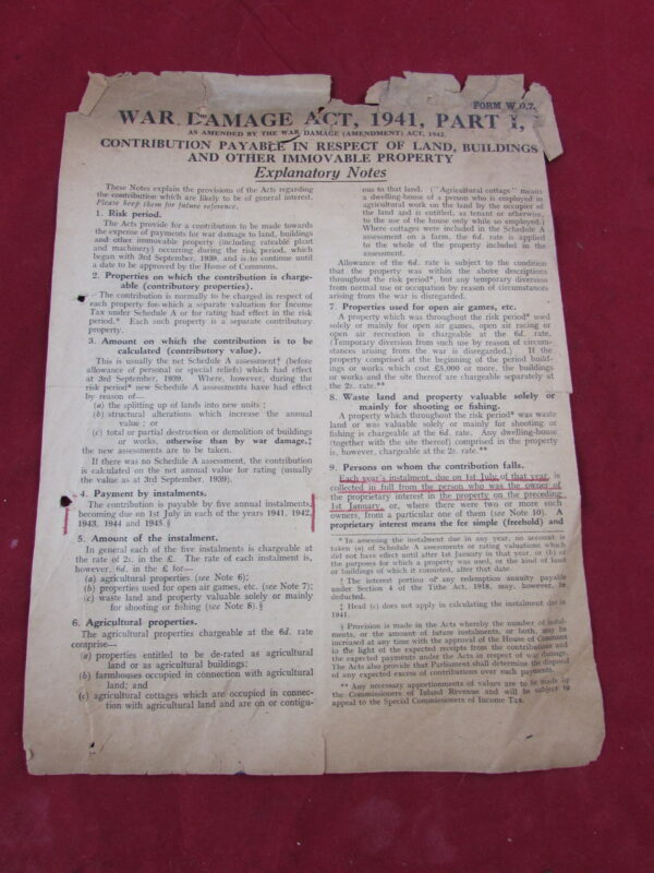 War Damage Act 1941 Paperwork