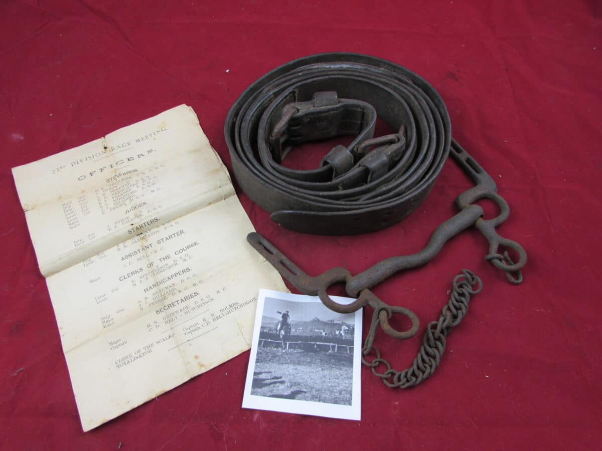 WW1 Horse Leather Girth Belts & Mouth Bit & Paperwork ,23rd Division