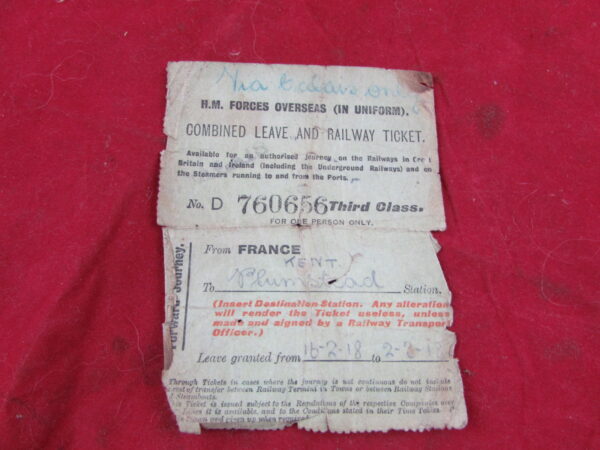 WW1 H.M. Forces Combined Leave & Railway Ticket