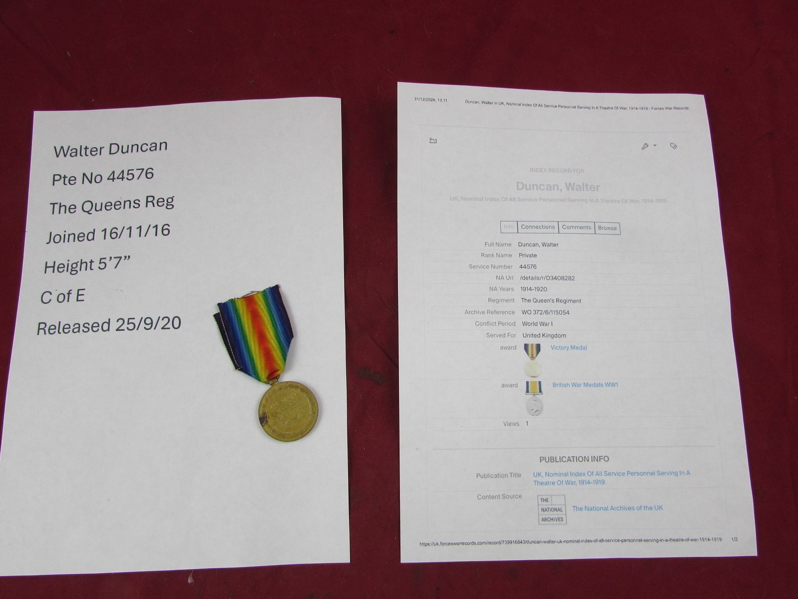 WW1 The Queens Regiment Victory Medal