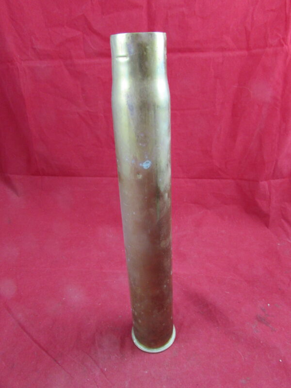 This 1897 Naval Case is in good condition no neck cracks. Markings include: IV, ‘RL’, 3 PDR , N for Naval and dated 1941. Made for the Hotchkiss. Used as anti-torpedo boat guns.