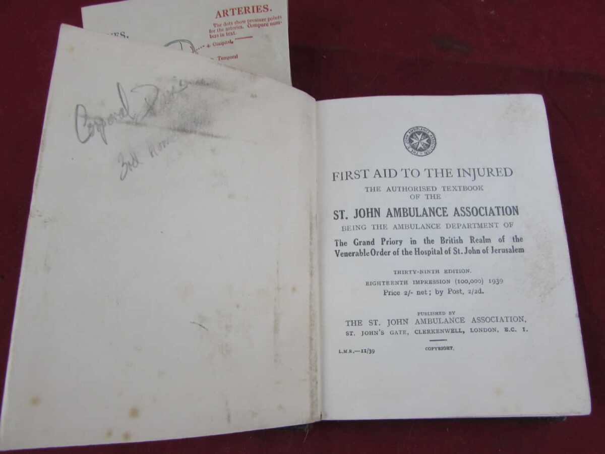 First Aid To The Injured 1939 Hardback Book. The St. John Ambulance Association.