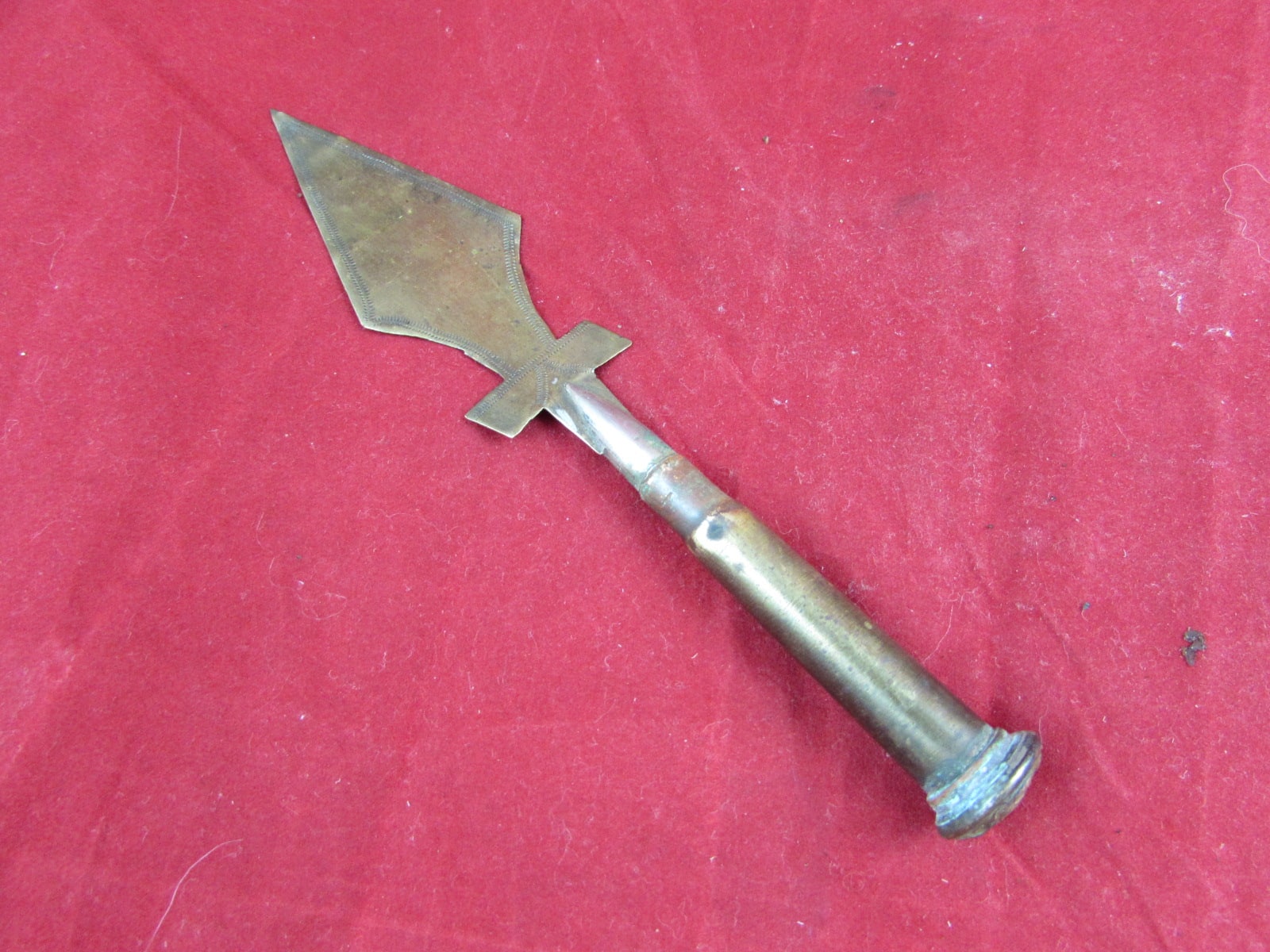 Brass Trench Art Letter Opener with Bullet Handle and British Crown Button