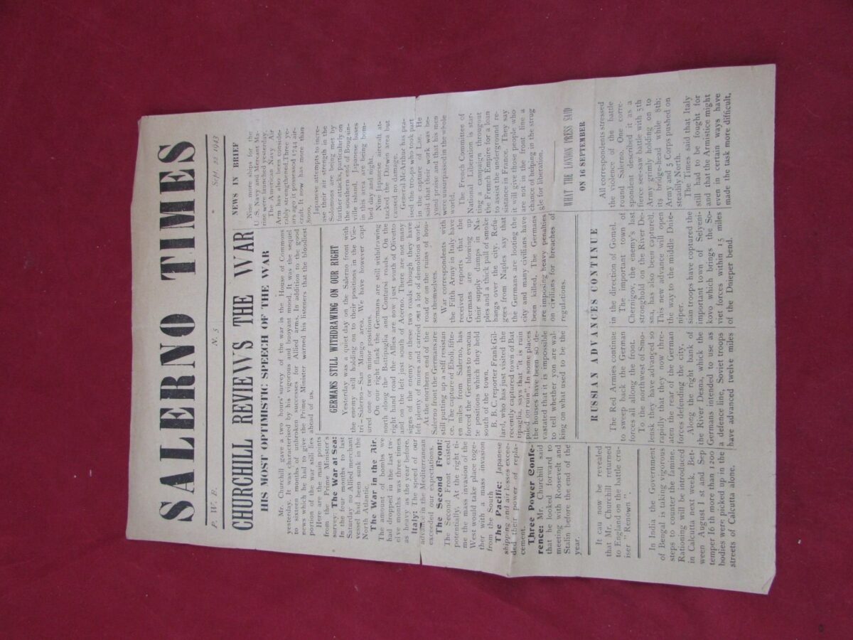 Salerno Times Newspaper – 22 September 1943 – WW2 Allied Italy Campaign Publication