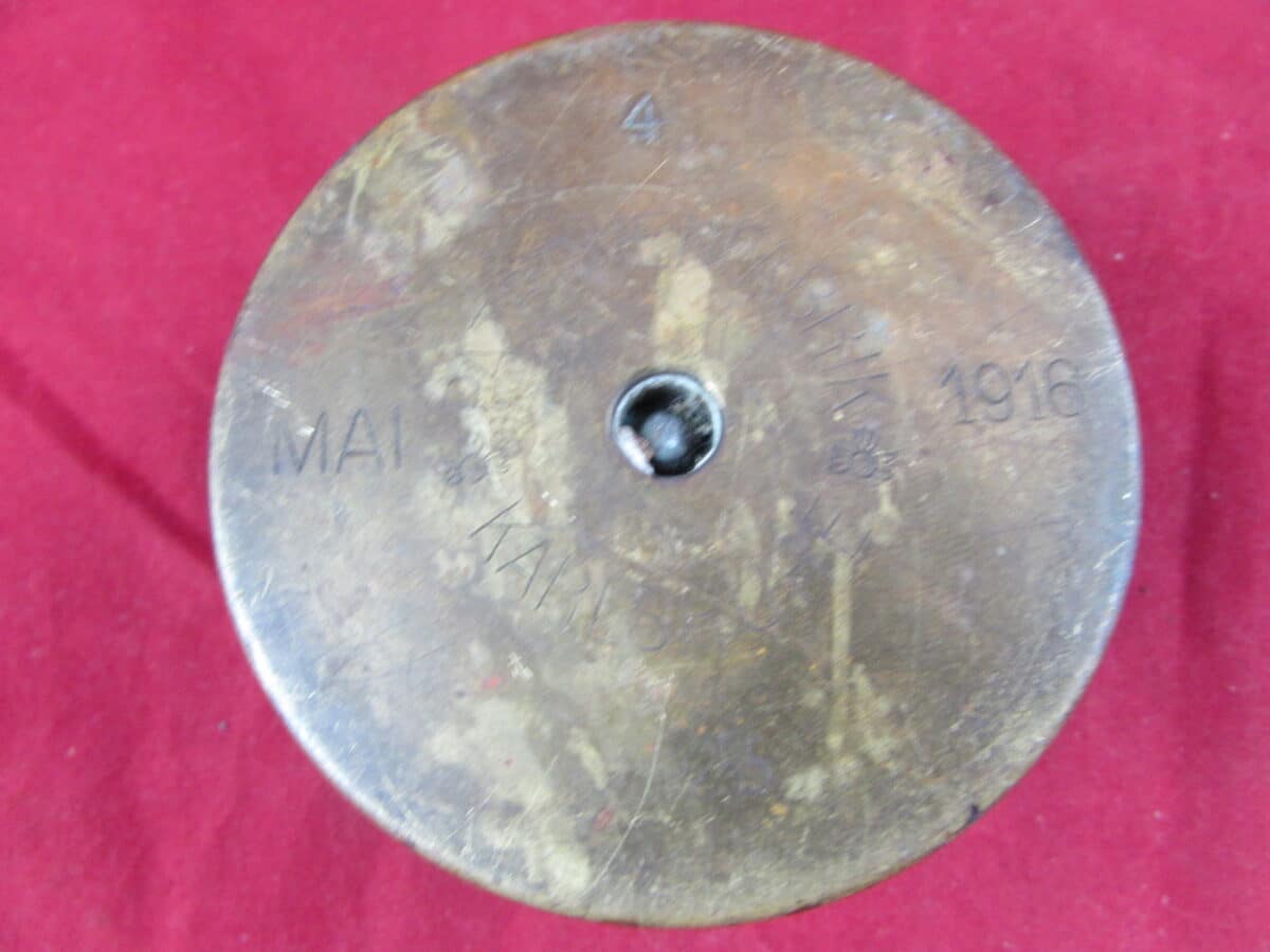 Rare German WW1 brass case for the 5.7cm quick firing fortress / turret gun used in the Fahrpanzer