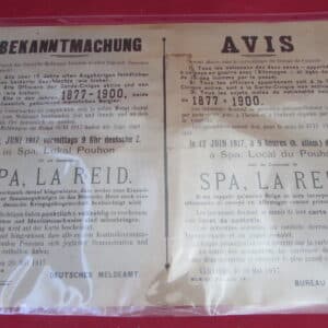Original WW1 German Occupation Poster Belgium 1917 – Verviers, Spa & La Reid – Bilingual German/French Notice