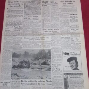 WW2 Newspaper – News Chronicle – 5 June 1944 – Rome Falls to Allies – Liberation of Rome Headline