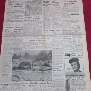 WW2 Newspaper – News Chronicle – 5 June 1944 – Rome Falls to Allies – Liberation of Rome Headline