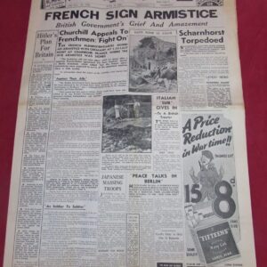 WW2 Newspaper – Sunday Dispatch – 23 June 1940 – France Signs Armistice – Churchill Appeals to Frenchmen