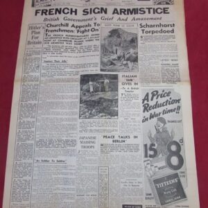WW2 Newspaper – Sunday Dispatch – 23 June 1940 – France Signs Armistice – Churchill Appeals to Frenchmen