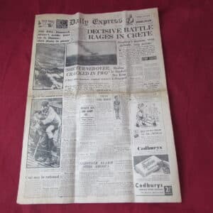 WW2 Daily Express Newspaper – 31st May 1941 – HMS Bismarck Sunk – Battle of Crete – Second World War