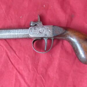 19th Century Engraved Percussion Cap Pocket Pistol with Walnut Grip