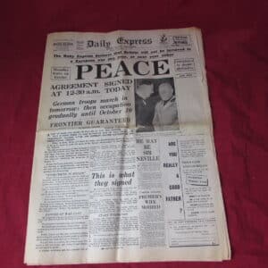 Daily Express Newspaper – 30 September 1938 – Munich Agreement – "Peace" Edition
