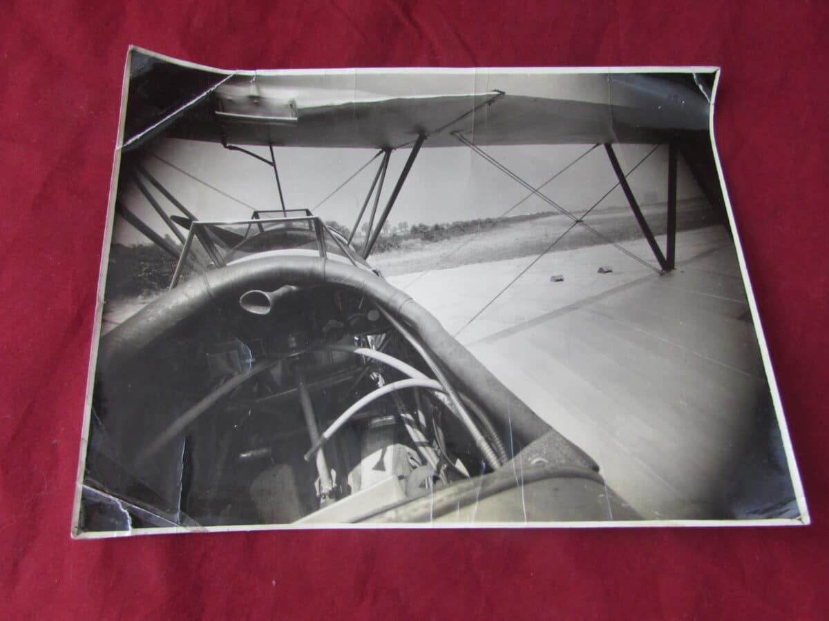 Original WWII Black & White Photograph – Cockpit of a Two-Seat Training Biplane (Possibly Avro Tutor) – 9 x 6 Inches