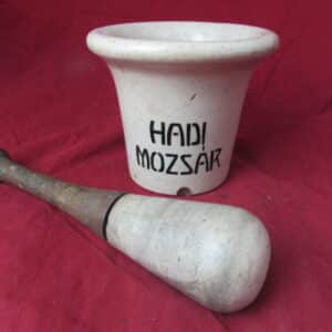 Antique World War I Ironstone Mortar & Pestle "Hadi Mozsár" (War Mortar) – Dated 1914–1916 A Rare Wartime Pharmaceutical & Medical Apothecary Piece