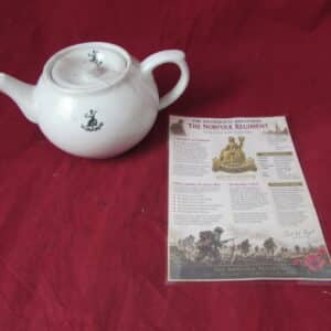 WWI The Norfolk Regiment Regimental Crest Teapot from the 9th Battalion plus Display Card