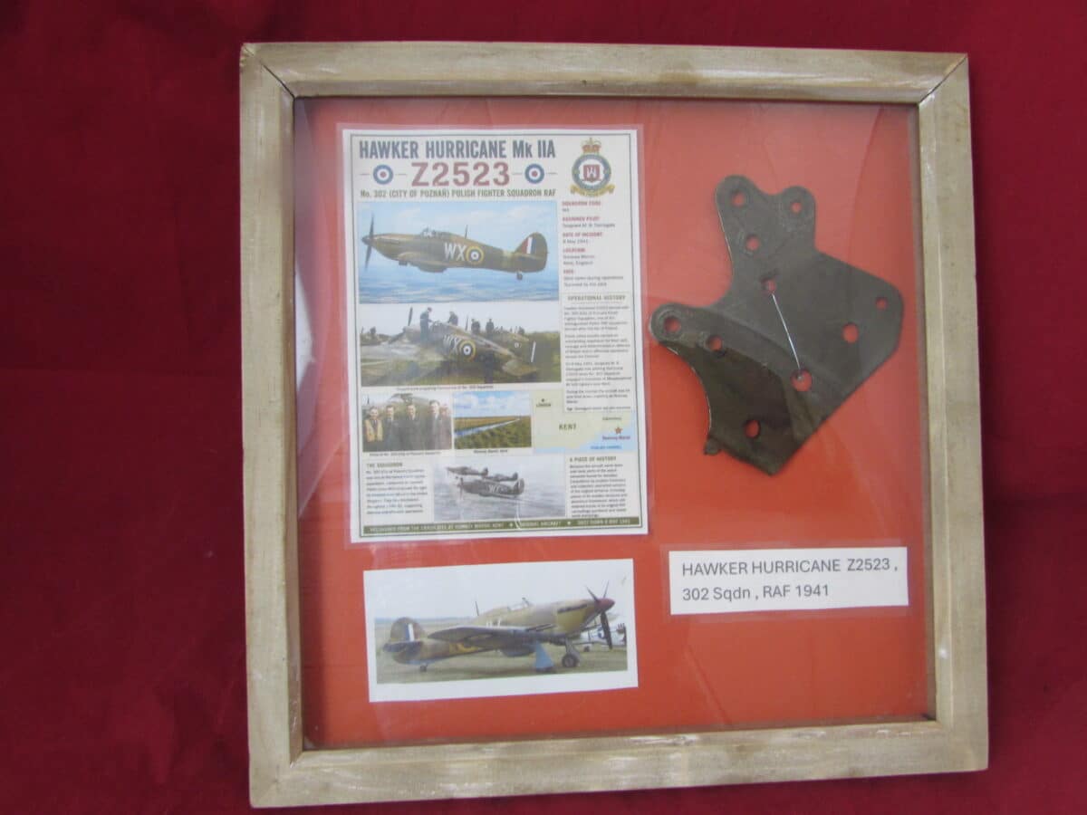 Framed Original Hawker Hurricane Airframe Relic Genuine Airframe Section from Hurricane Mk IIA Z2523 Battle of Britain Era – No. 302 (Polish) Squadron RAF