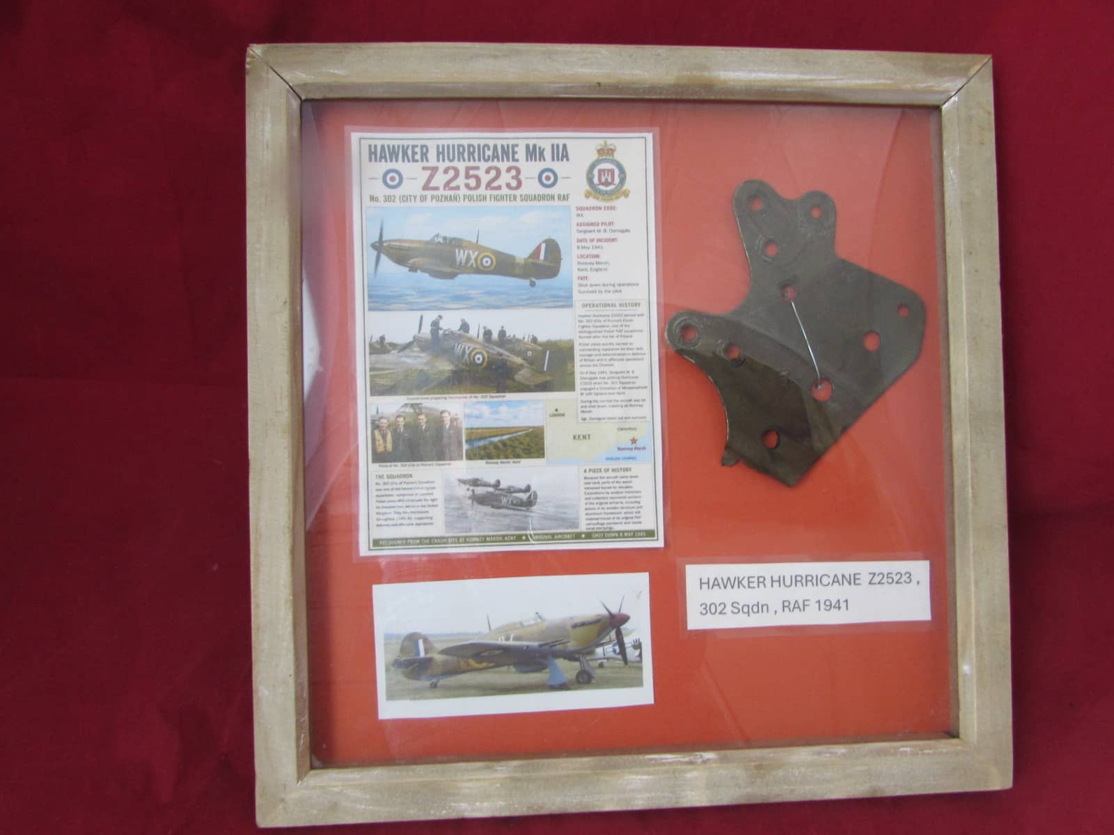 Framed Original Hawker Hurricane Airframe Relic Genuine Airframe Section from Hurricane Mk IIA Z2523 Battle of Britain Era – No. 302 (Polish) Squadron RAF